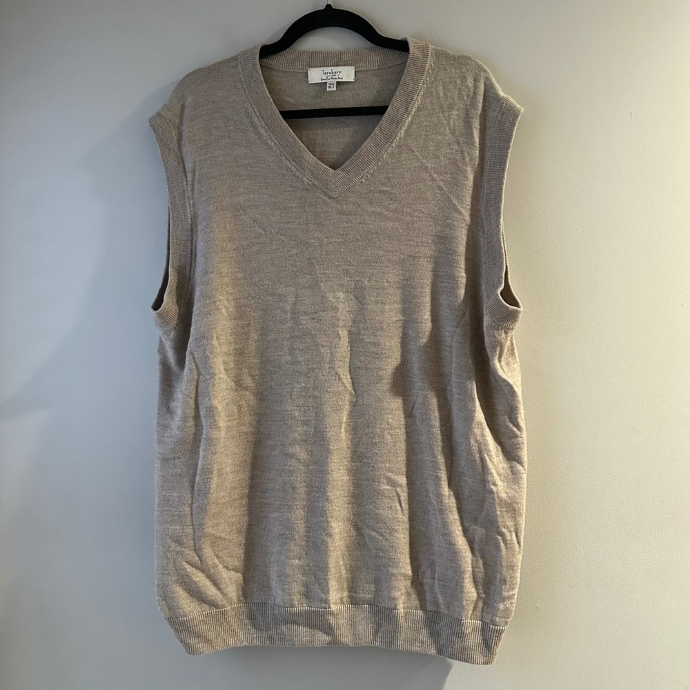 Turnbury‎ Mens XLT Tan Extra Fine Merino Wool V-Neck Sweater Vest Tall
